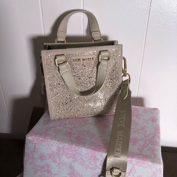NWOT Steve Madden Womens Blush Baiden Stone Mini Satchel Purse Bag Beige Small - Picture 5 of 5